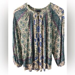 Democracy Blouse Shirt 3/4 Sleeve Top Floral Knit Peasant Blouse Boho Stretchy